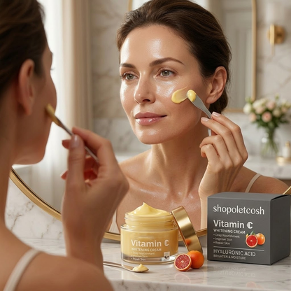 Shopoletcosh Vitamin C Glass Skin Cream: Intense Brightening Complex with Vitamin E - For a Clear, Dewy & Healthy Complexion